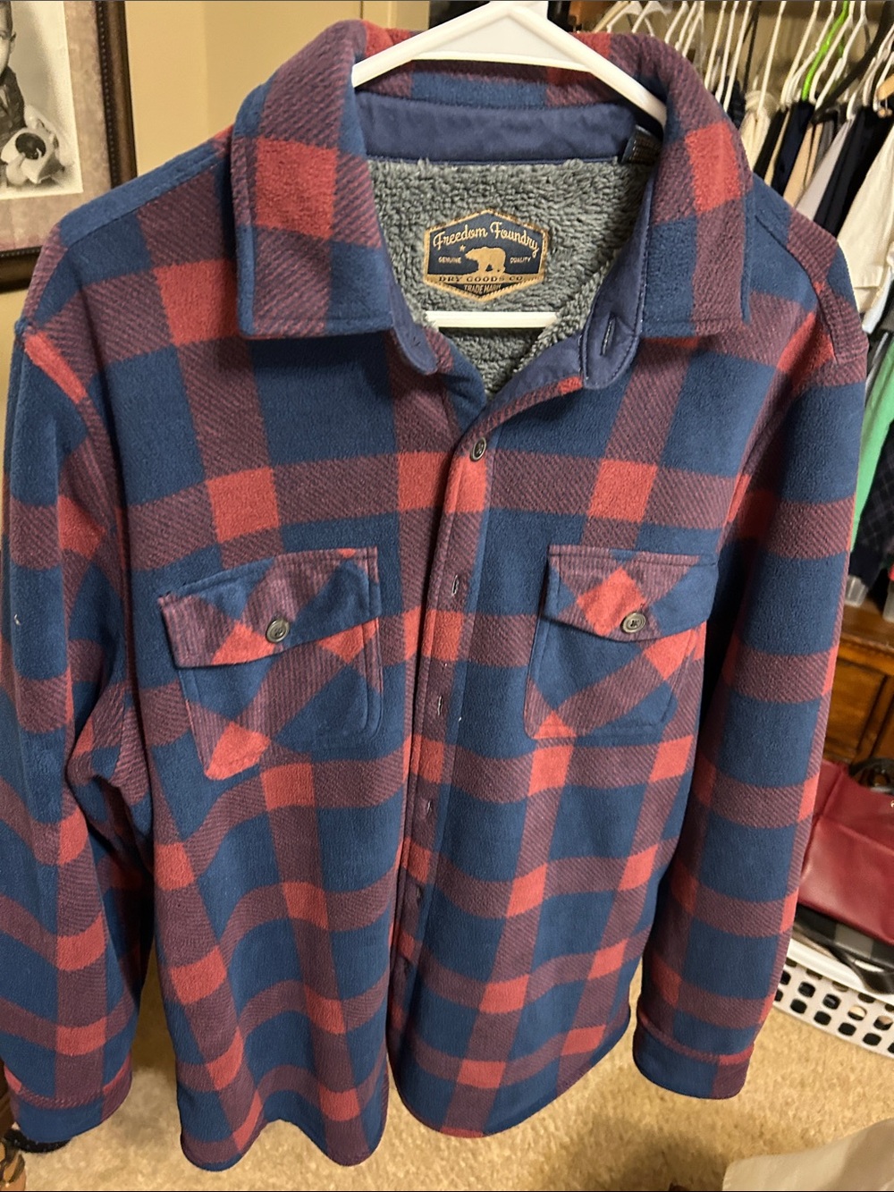 Freedom Foundry Men's Red and Blue Plaid Button-Down Shirt